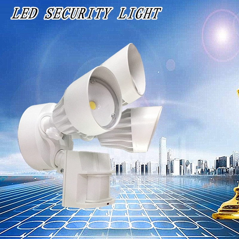LED външна светлина за защита от наводнение със сензор за движение, 30W, 3 глава, бяла, светлина за движение